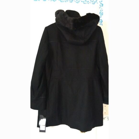 New! FORECASTER Women's Wool-Blend Faux Fur Hooded Coat Removable Hood Size 14 - Picture 2 of 3